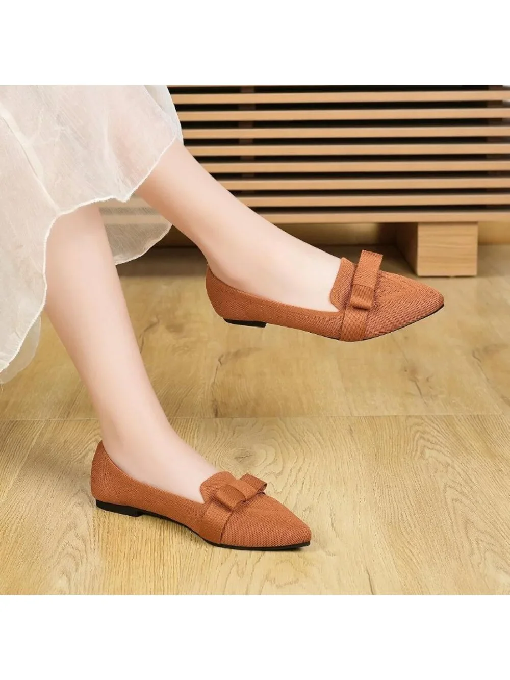 Women's Brown Mesh Comfortable Ballerina Slip On Pointed Toe Ballet Flat Shoes